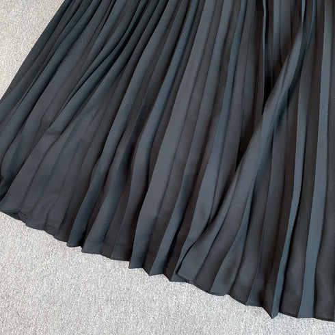 Runway Spring Pleated Chiffon Lace Party Long Dress Midi Dresses