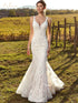 Lace V-Neck Wedding Dress Illusion Spaghetti Straps Floor Length Beach Bridal Gown