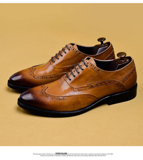 Genuine Cow Leather Brogue Oxford Shoes for Men Vintage Handmade Casual Flats
