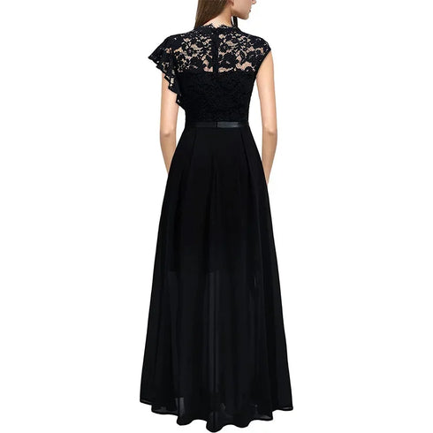 Harajuku Vintage Elegant Long Maxi Dress Stylish Party Wedding Dress with Spliced Lace Chiffon