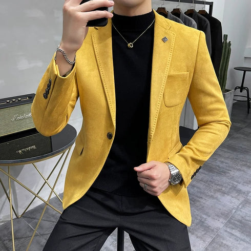 Deerskin Fleece Slim Fit Business Blazer Suit Coat for Men
