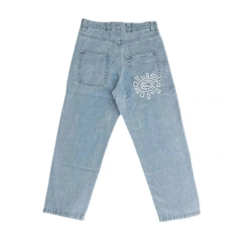 Streetwear Black Logo Print Baggy Jeans for Men and Women