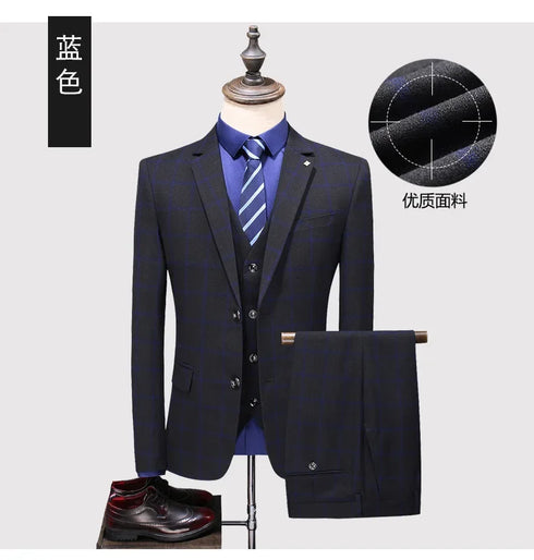 Men's Business Casual Suit Set Blazer Vest Pants Fashionable Slim Fit for Weddings and Work