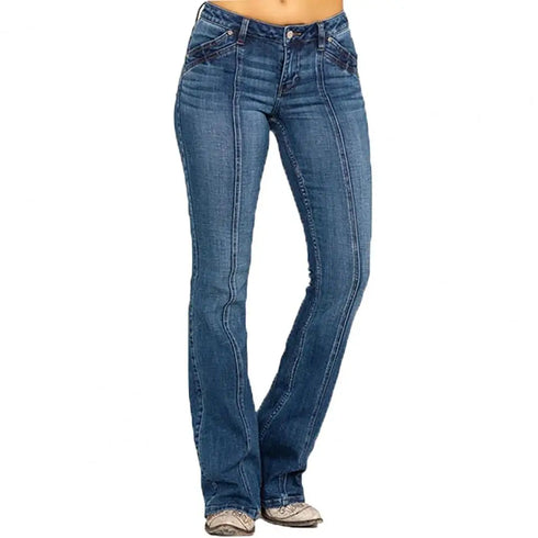 Women's Low Waist Boot Cut Jeans Slim Stretch Denim Trousers