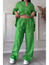 Chic Casual Women's Two Piece Set: Long Sleeve Pocket Shirt and Wide Leg Pants for Effortless Spring/Summer Style - Perfect Summer Outfits Inspo for the Modern Office Lady