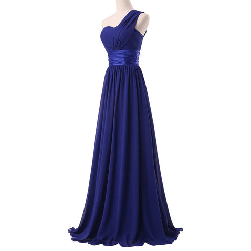 Bridesmaid Dress A Line Chiffon One Shoulder Pleated Back Lace Up Floor Length Wedding Dress
