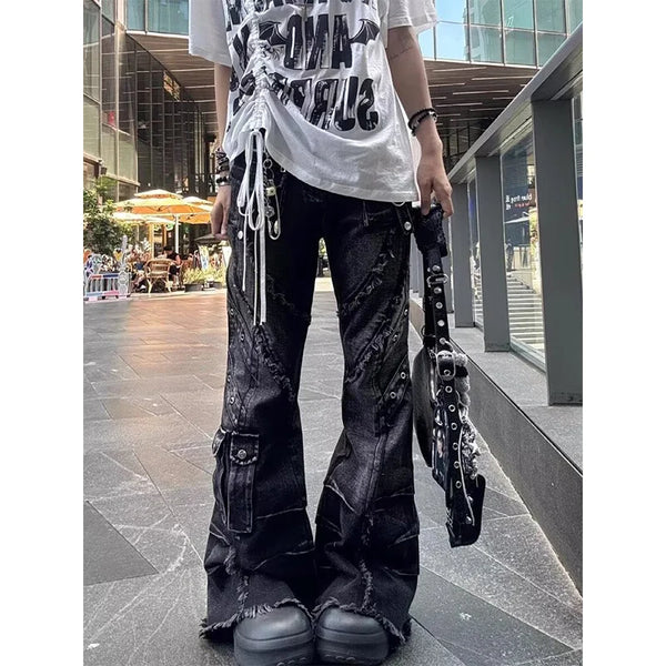 Baggy Jeans Patchwork Denim With Cargo Pockets For Vintage Inspired Streetwear Jeans