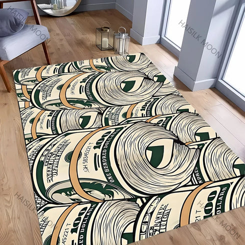 Dollar Theme Carpet Rug for Living Rooms Bedrooms and Office Areas Durable Machine Washable Mat Holiday Gift