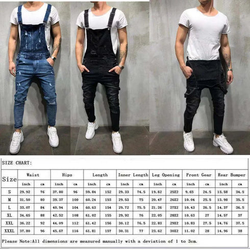 Fashionable Men's Ripped Denim Overalls - Trendy High Street Cargo Bib Jumpsuits for Hip Hop Style and Casual Outfits