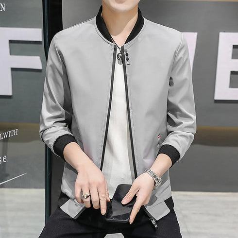 Plus Size Men's Casual Baseball Jacket for Autumn - Lightweight Windproof Cycling Outerwear with Zipper Closure and Pockets, Available in 3XL to 5XL Sizes