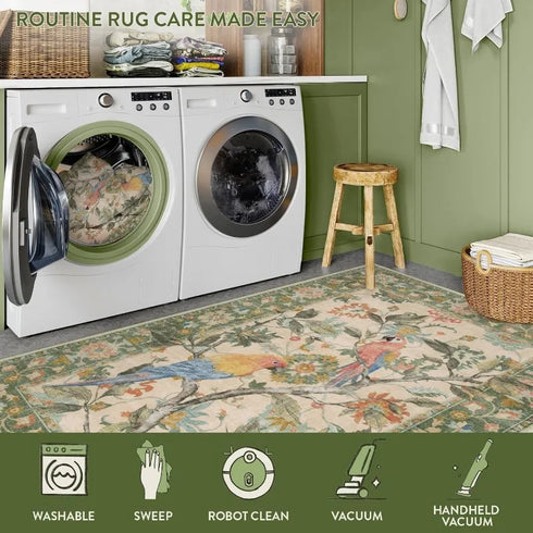 Floral Birds Area Rug for Living Room and Bedroom Decor Soft Non Slip Machine Washable Floor Mat