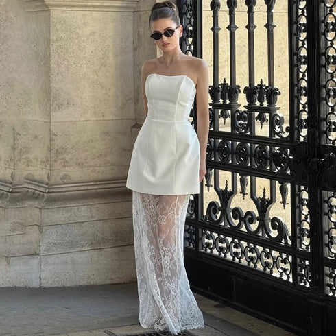 Lace Long Skirt Set with Sexy Sheath Vest Top for Evening Parties