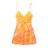 TRAF Women's Vacation Style Printed Silk Mesh V Neck Halter Mini Dress