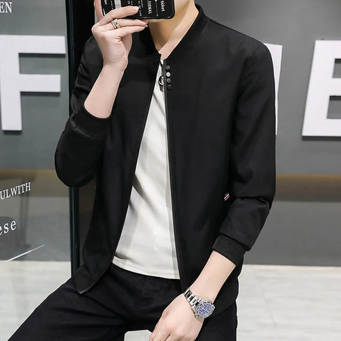 Plus Size Men's Casual Baseball Jacket for Autumn - Lightweight Windproof Cycling Outerwear with Zipper Closure and Pockets, Available in 3XL to 5XL Sizes