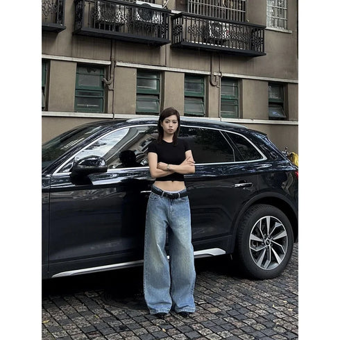 Vintage High Waist Wide Leg Baggy Jeans for Women - Classic Straight Denim Trousers Perfect for Summer Streetwear and Fall Outfit Inspiration
