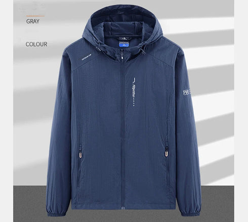 Lightweight Summer Outdoor Windbreaker Jacket for Men - Quick Dry, Sun-Protective, Ideal for Hiking, Fishing, Cycling, and Gym Activities with Hooded Design