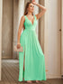 Bridesmaid Dress V-Neck Backless Sleeveless Satin Floor-Length with Pleats for Formal Evening Wedding Dress