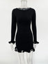 Women's Knit Mini Dress Ruffled Autumn High Waist Elegant Slim Party Dress Patchwork Knitwear