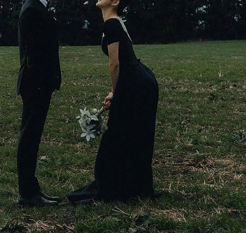 Elegant A Line Wedding Dresses Vintage Square Collar Bridal Dress with Short Sleeve Customized