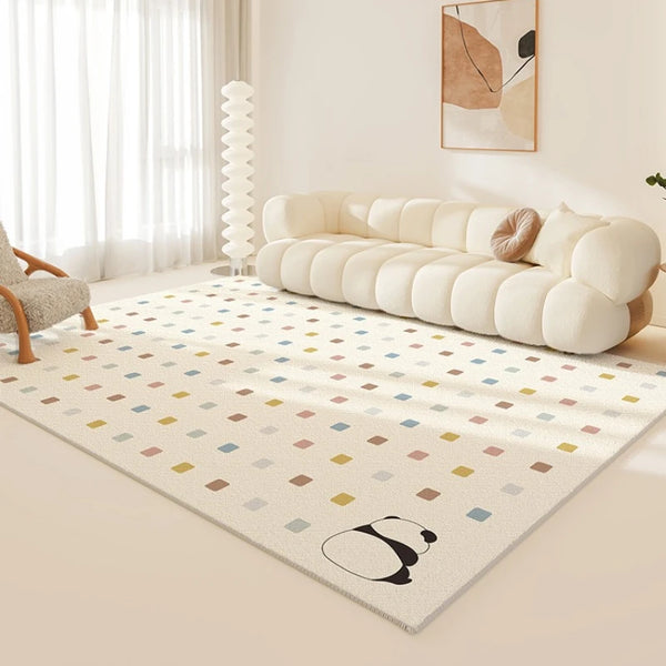Cute Panda Living Room Carpet Minimalist Color Plaid Bedroom Rug Comfortable Easy Care Decorative Rug