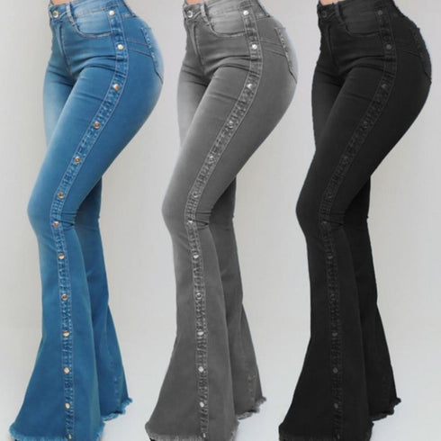 Flared Wide Leg Jeans for Women - High Waist Stretch Denim Pants for Casual Korean Style Outfits, Perfect for Fall and Homecoming Events