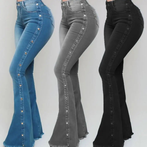 Flared Wide Leg Jeans for Women - High Waist Stretch Denim Pants for Casual Korean Style Outfits, Perfect for Fall and Homecoming Events