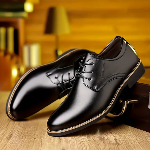 Large Size Leather Business Dress Shoes for Men Soft Sole Derby Style Wedding Footwear