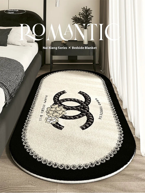 Cashmere Imitated French Oval Bed Rug for Living Room and Study, Dirt Resistant Non-Slip Carpet
