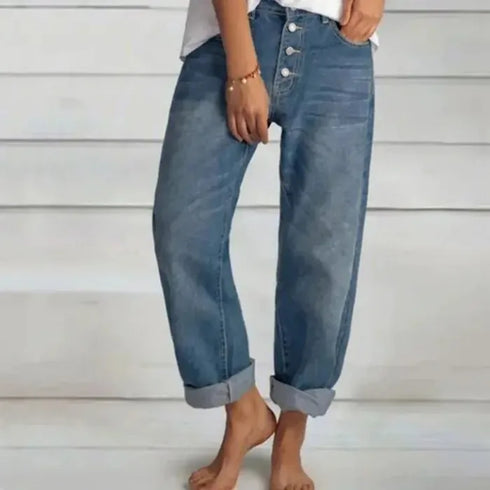 Casual Summer Wide-Leg Jeans for Women - Trendy Loose Pants with Pockets and Empire Waist - Perfect for Stylish Summer Outfits and Homecoming Events