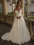Sweetheart Collar Long Sleeve A-Line Tulle Wedding Party Dress with Lace Applique