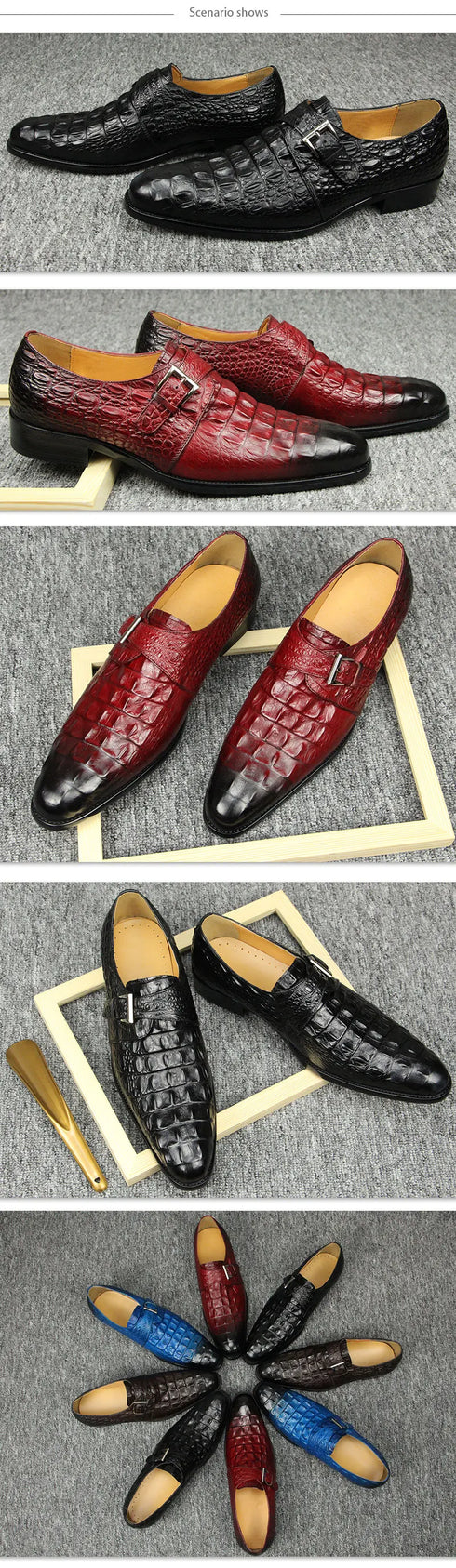 Luxury Crocodile Pattern Formal Leather Shoes for Men Monk Strap Oxford Style Loafers
