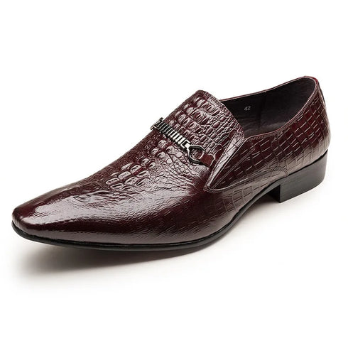 Elegant Alligator Pattern Men's Slip-on Leather Dress Shoes for Office and Casual Business Wear - Luxury Formal Loafers for Men