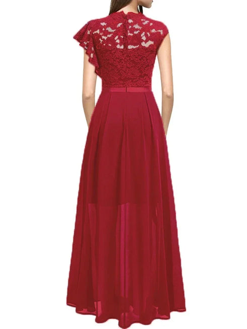 Harajuku Vintage Elegant Long Maxi Dress Stylish Party Wedding Dress with Spliced Lace Chiffon