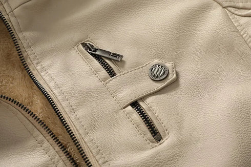 Men's Cozy Thickened Fleece Lined Winterproof Leather Jacket with Hood - Durable Casual Outerwear for Ultimate Warmth and Style