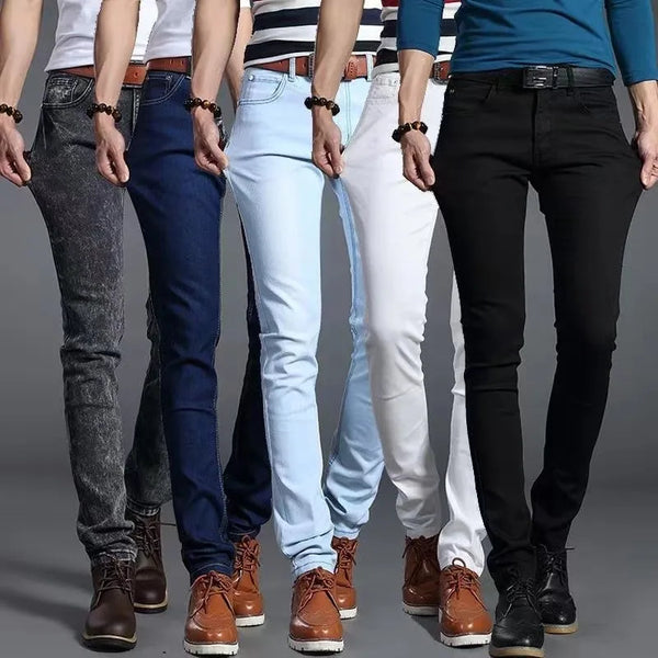 Men Denim Jeans Cotton Stretch Daily Slim Pencil Pants All Seasons