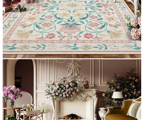 Floral Style Living Room Carpet Machine Washable Large Area Decorative Rug