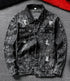 Men's Slim Fit Ripped Denim Jacket with Print for Hip Hop Style - Trendy Outerwear for Dance and Casual Wear