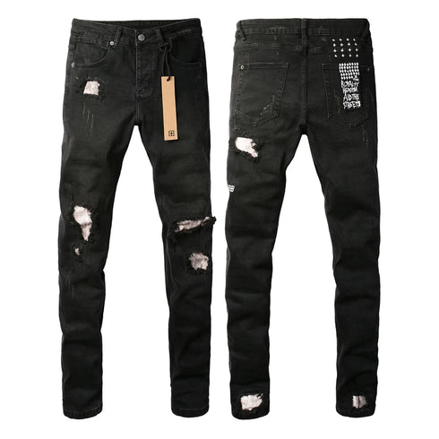 24fw American Fashion Retro Washed Ripped Denim Pants
