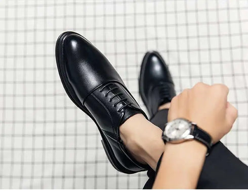 Men's Casual Business Formal Oxford Shoes - Low Top Pointed Toe Leather Wedding and Office Shoes for Spring and Autumn