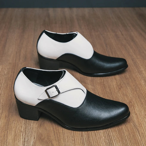 Leather Shoes for Men Cuban Style Heightening Wedding and Business Casual Footwear