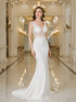 MisShow Elegant Straps Mermaid Wedding Dresses Lace Pearls Backless V Neck Sleeveless Gowns