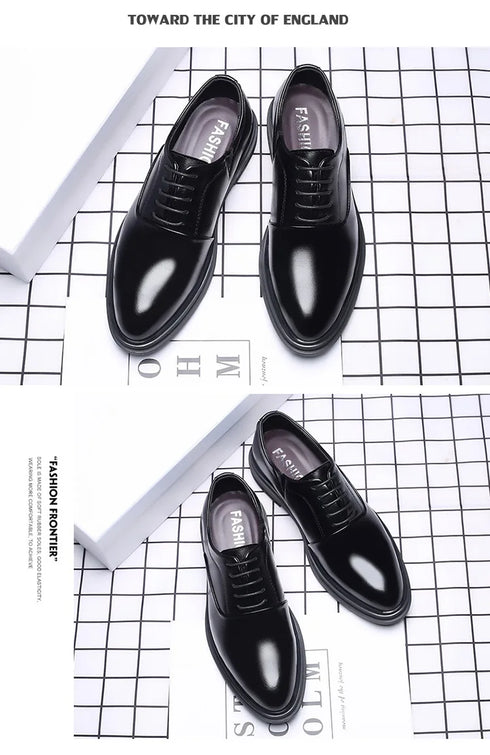 Elegant Men's Dress Shoes - Classic Formal Oxfords for Business, Office, and Wedding Occasions - Stylish Lace-up Casual Leather Footwear with Pointed Toe Design