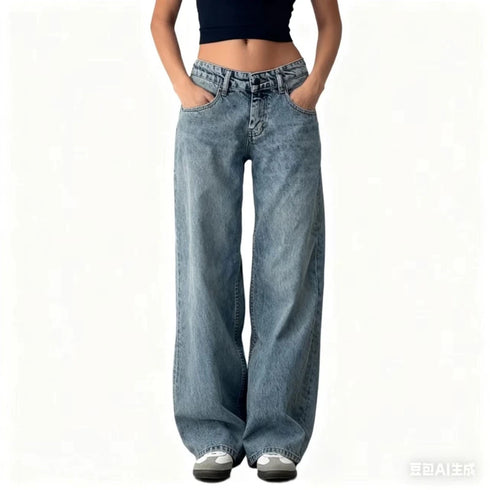 Baggy Boyfriend Jeans for Women Low Rise Straight Leg Streetwear Denim