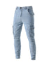 Men's Fashion Elastic Slim Fit Cargo Denim Pants Multi Pockets Casual Skinny Trousers