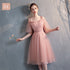Bridesmaid Dress Tea-Length Tulle With Built-In Bra, V-Neck Pleated Design For Prom And Wedding Dress