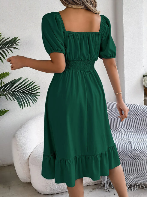 Women's Midi Dresses Casual Square Neck Ruffle Edge Dress