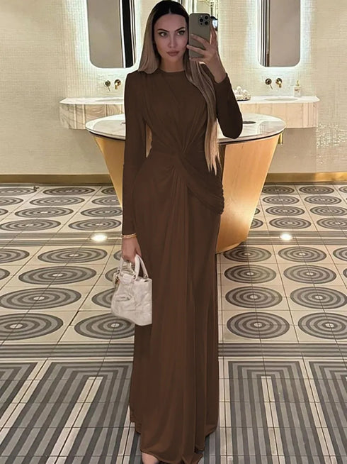 Elegant O-neck Long Sleeve Bodycon Evening Party Dresses