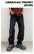 Black Men's Designer Jeans Straight Leg Baggy Denim Trousers
