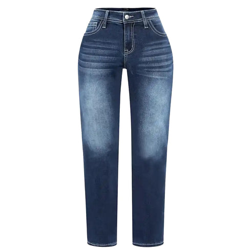 Womens Jeans Mid Waisted Straight Leg Bootcut Denim Trousers
