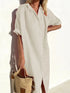 Women's Elegant Summer Shirt Dress Loose Fit Cotton Linen with Pockets
